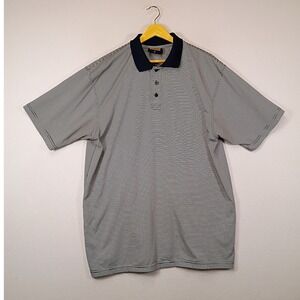 Classic Preppy Vertical Sport Mens XL Navy White Micro Stripe Short Sleeve Polo